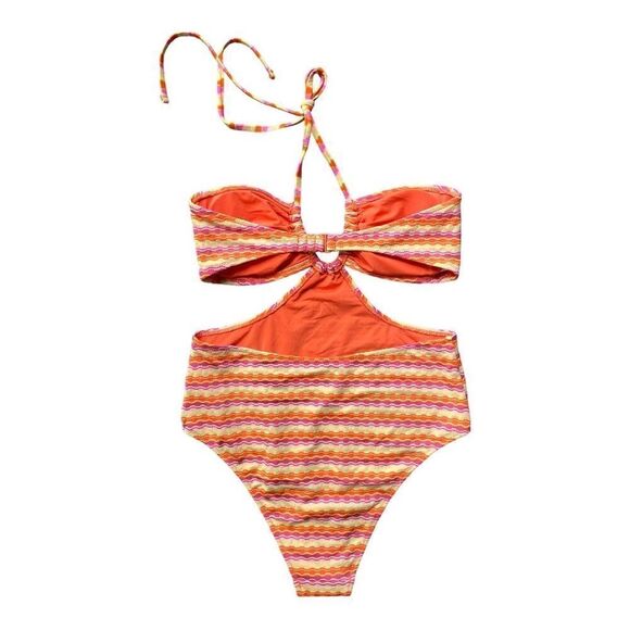 NWOT Aerie Striped Jaquard Cut Out Halter One Piece Small - Picture 4 of 10
